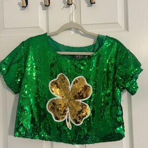 Spencer's Green and Gold Sequin Tee with Shamrock